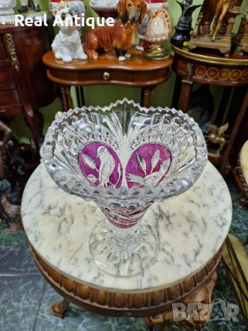 Прекрасна антикварна колекционерска немска кристална ваза , снимка 4 - Вази - 50950943