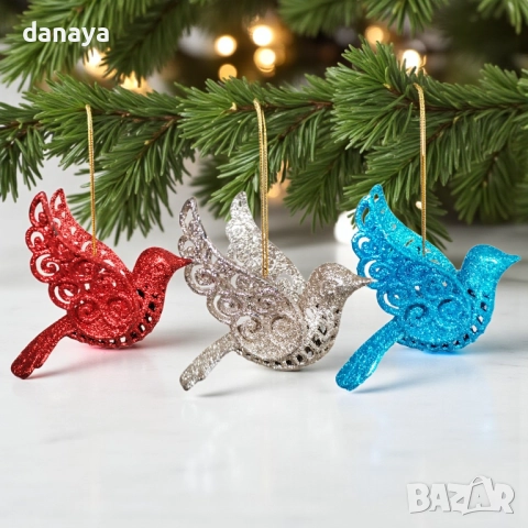 6188 Комплект коледни играчки за елха Птици, 3 броя