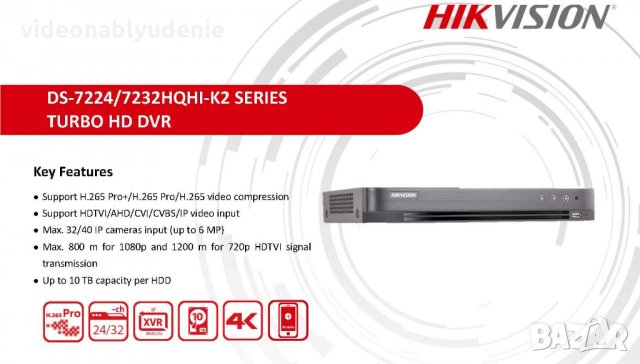HIKVISION DS-7232HQHI-K2 32 Канален DVR за HD-TVI/AHD/CVI/IP 2MP 1920x1080/4MP Lite 1280x1440 800/48