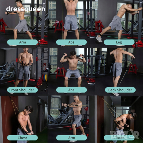 0849 Комплект ластици за тренировка на различни мускулни групи от 11 части и натоварване до 45.3кг, снимка 7 - Фитнес уреди - 44919414