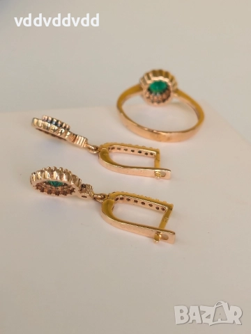 Златен пръстен и златни обеци 14 карата 585, снимка 8 - Колиета, медальони, синджири - 51810036