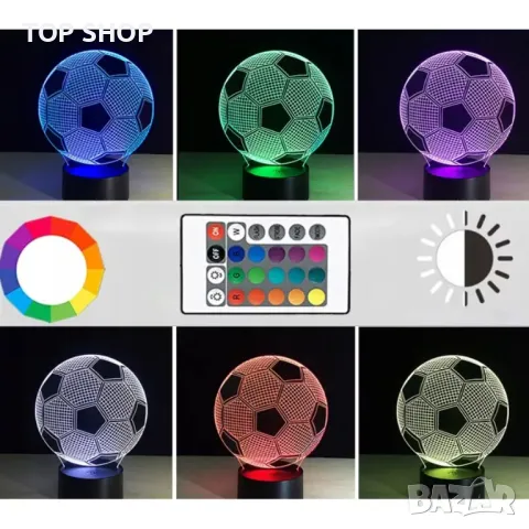 3D лампа многоцветна с достанционно - Футболна топка, снимка 2 - Детски нощни лампи - 48498328