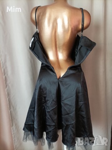 Xanaka L Черна сатенена  рокля , снимка 8 - Рокли - 40174961