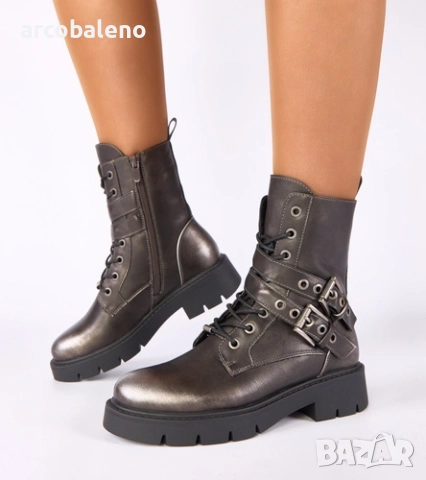 Дамски боти на платформа в цвят металик с декоративни катарами Ruthy, снимка 3 - Дамски боти - 52794837