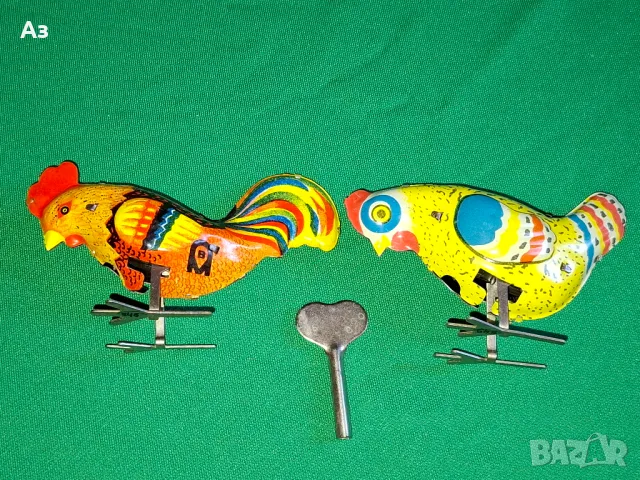 СССР 2 стари руски механични ламаринени играчки Петел и Кокошка Made in USSR, снимка 2 - Колекции - 50086632