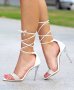 Сандали на ток - бяла кожа с прозрачен ток - 1086, снимка 2