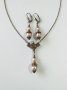 Красив бронзов Викториански Перлен комплект с розови кристални перли 