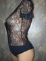 Zara M-Черно боди с къс ръкав от дантела и микрофибър , снимка 6