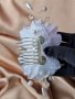 Сватбен аксесоар-гребен с цветя от органза и перлички , снимка 2