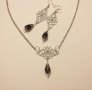 Разкошен Викториански комплект с Черни кристали и филигрирани орнаменти в цвят Сребро, снимка 10