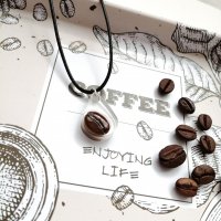 Прозрачно колие "Coffee bean" от епоксидна смола и зърно от кафе , снимка 1 - Колиета, медальони, синджири - 37897742