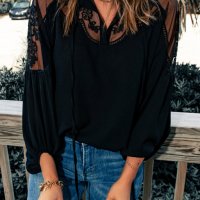 Дамска елегантна блуза в черно с дълъг ръкав, снимка 3 - Блузи с дълъг ръкав и пуловери - 43503229