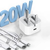 20W USB C бързо зарядно устройство, с 1M+2M кабел за бързо зареждане, снимка 1 - Оригинални зарядни - 44050849