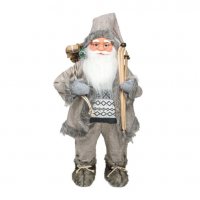Коледна реалистична фигура Дядо Коледа, Сиво палто със ски, Automat 46см, снимка 1 - Декорация за дома - 34779319