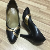 Елегантни обувки със Златна декорация Естествена кожа Официални обувки на ток, снимка 2 - Дамски елегантни обувки - 28636215