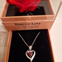 Колие със сърце и изкуствена червена роза MISUMOR за жени, снимка 7 - Колиета, медальони, синджири - 44083971