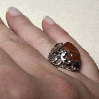 Стар сребърен пръстен с кехлибар (194), снимка 10 - Пръстени - 43122257