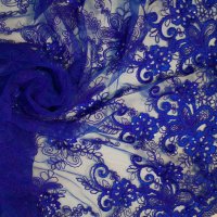 Плат дантела Armani с камъни и перлички цвят турско синьо синьо, снимка 1 - Рокли - 27660545