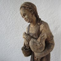 57 см. Момиче с петел Невероятна много стара дървена статуя , снимка 3 - Статуетки - 28940369