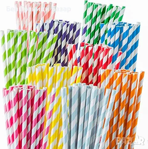 Нови 250 Биоразградими Хартиени Сламки Многоцветни За Парти Напитки, снимка 1