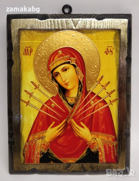 Ръчно изработена икона върху дърво Св Богородица-Седмострелна, снимка 1