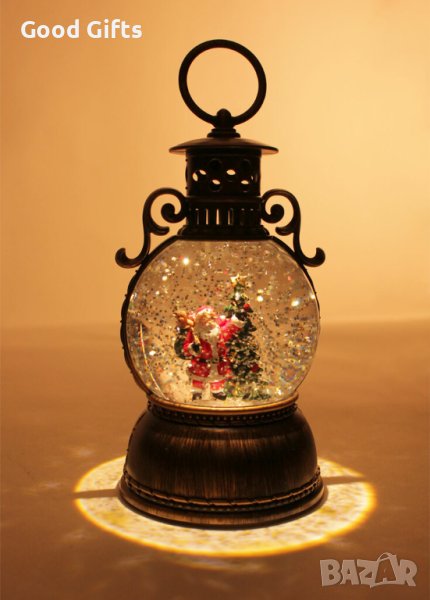 Музикален коледен фенер с Дядо Коледа и елха, снимка 1
