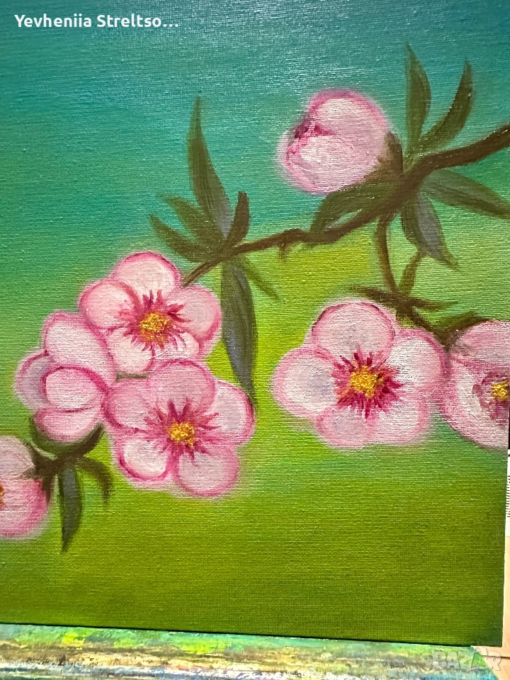 Картина маслом ЦВЕТУЩАЯ ВЕТКА, снимка 1