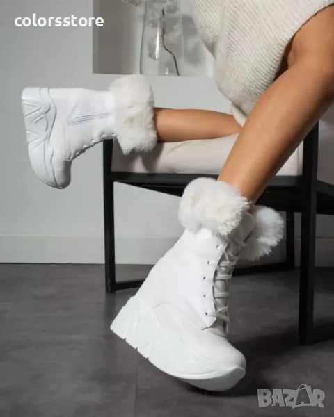 Боти на платформа - бяла кожа - BPH1, снимка 1