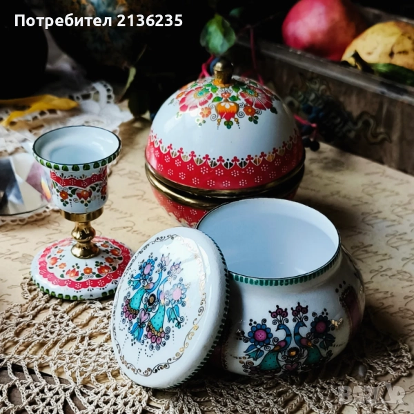 Кутии емайлирани и свещник , снимка 1