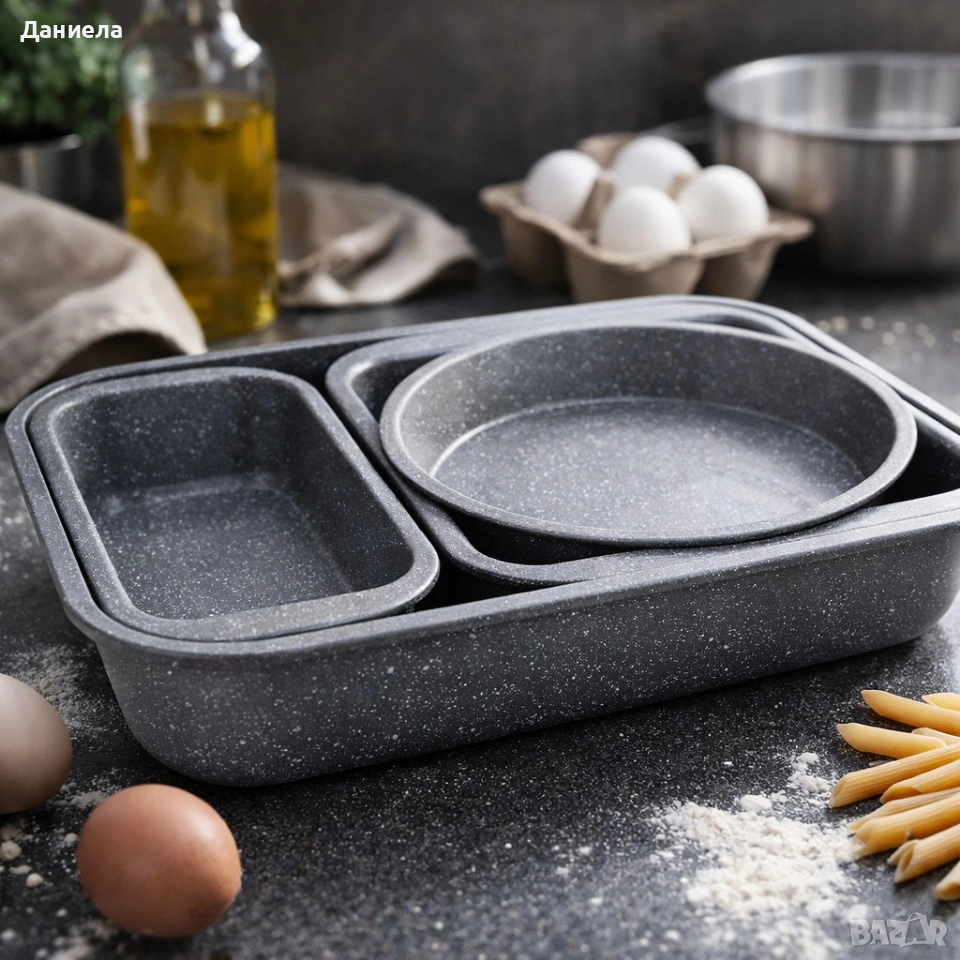 Комплект 4 тави за печене Cheffinger с мраморно незалепващо покритие , снимка 1