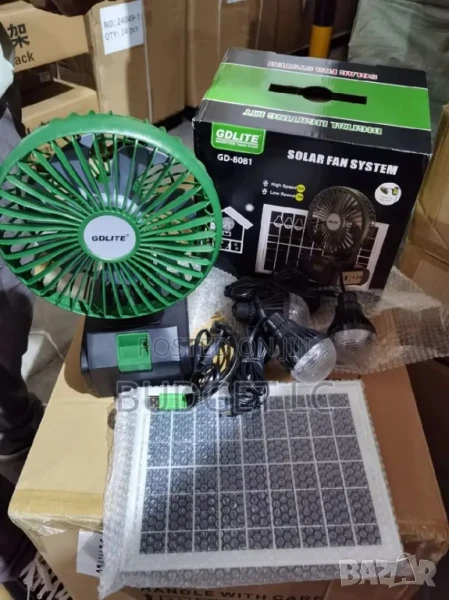 Соларна Осветителна Система GD-8081 с Вентилатор и 3 Крушки, снимка 1