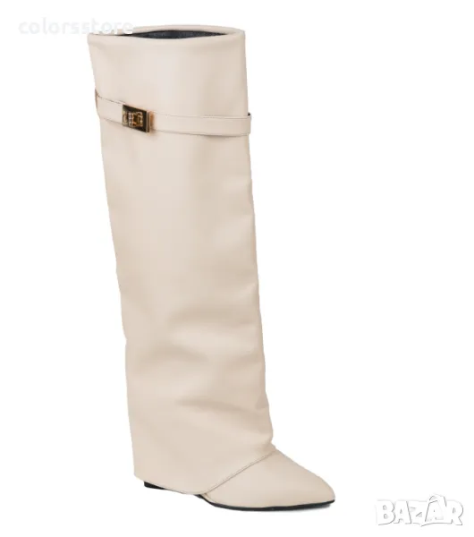 Ботуши на платформа - светлобежова кожа - K-40, снимка 1