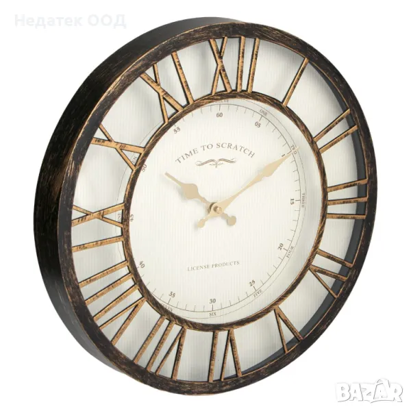 Стенен часовник, Декоративни, Латински цифри, Бронзови, 40.6x5 см, снимка 1
