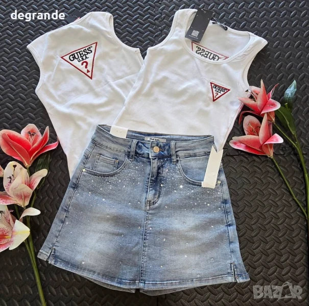 Дамски сет Guess пола панталон и потник, снимка 1