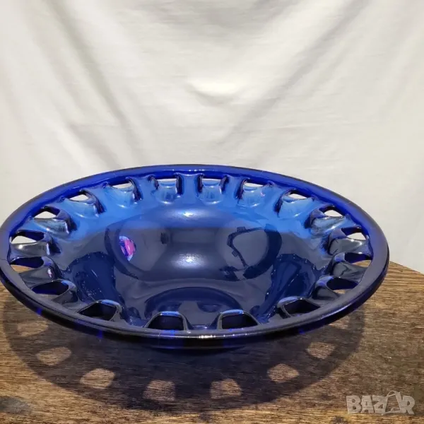 Голяма декоративна ретро кобалтово синя художествена стъклена купа Германия 🇩🇪, снимка 1