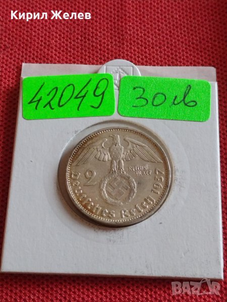 Сребърна монета 2 райхсмарки 1937г. Нацистка Германия Трети Райх с СХВАСТИКА за КОЛЕКЦИЯ 42049, снимка 1