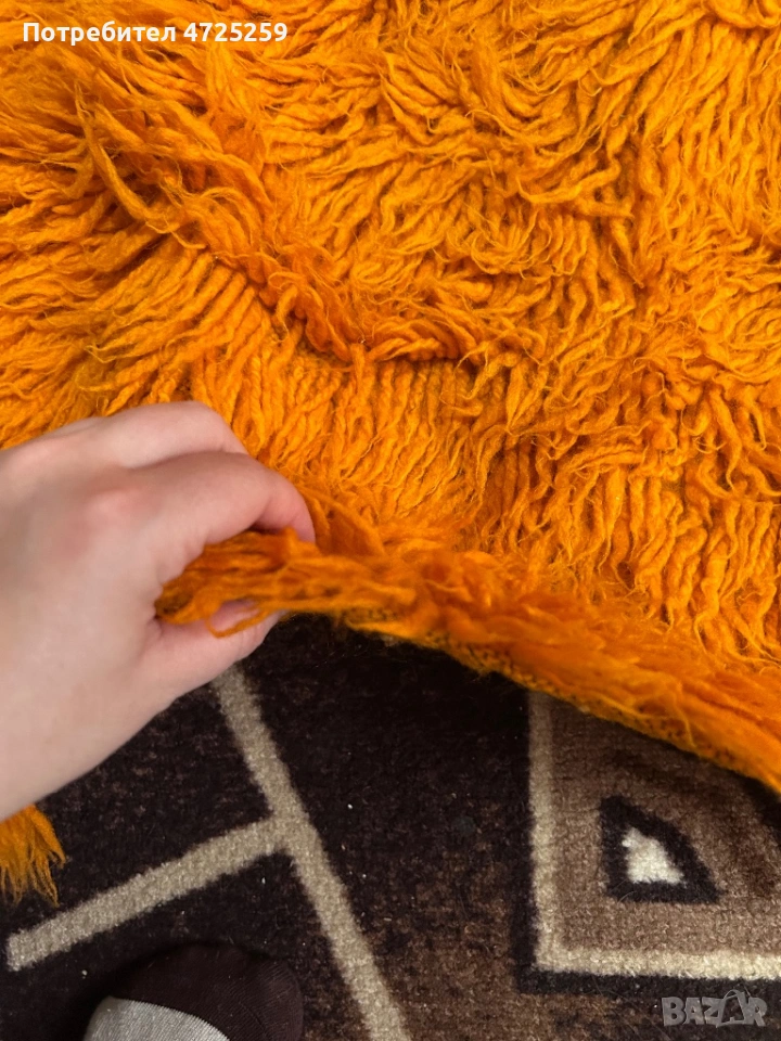 Ръчно тъкан вълнен реснач – едноцветен оранжев, снимка 1