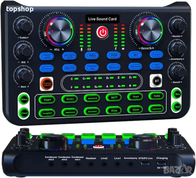 НОВА саунд карта / звукова карта / аудио миксер с Bluetooth. Мини Audio Mixer със звукови ефекти..., снимка 1