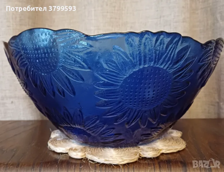 Голяма синя стъклена фруктиера, снимка 1
