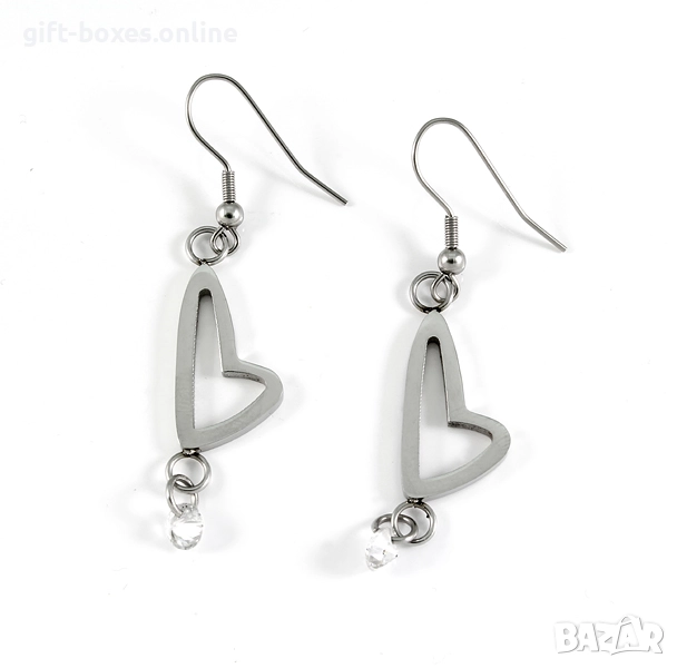 Стоманени обеци с кристал,модел "СЪРЦЕ", снимка 1