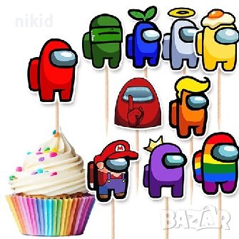 10 бр Амонг Ус Ъс Among Us топери клечки за мъфини декорация и украса, снимка 1