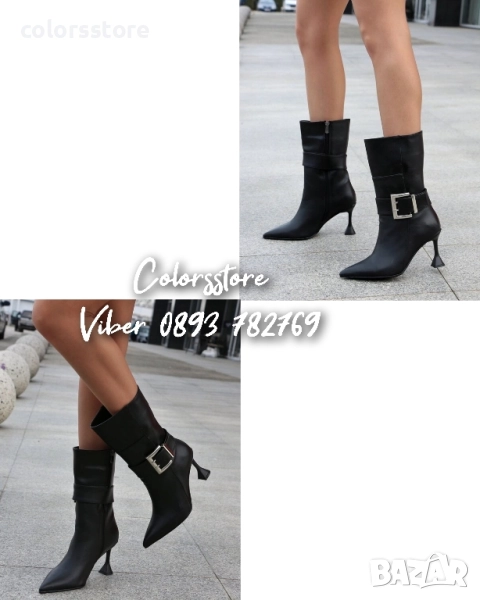 Боти на ток - черна кожа - BT88, снимка 1