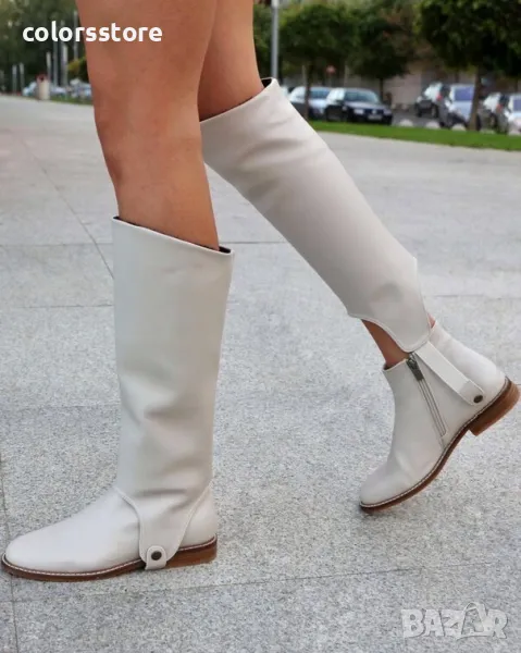 Равни ботуши - бежова кожа - GHM9, снимка 1