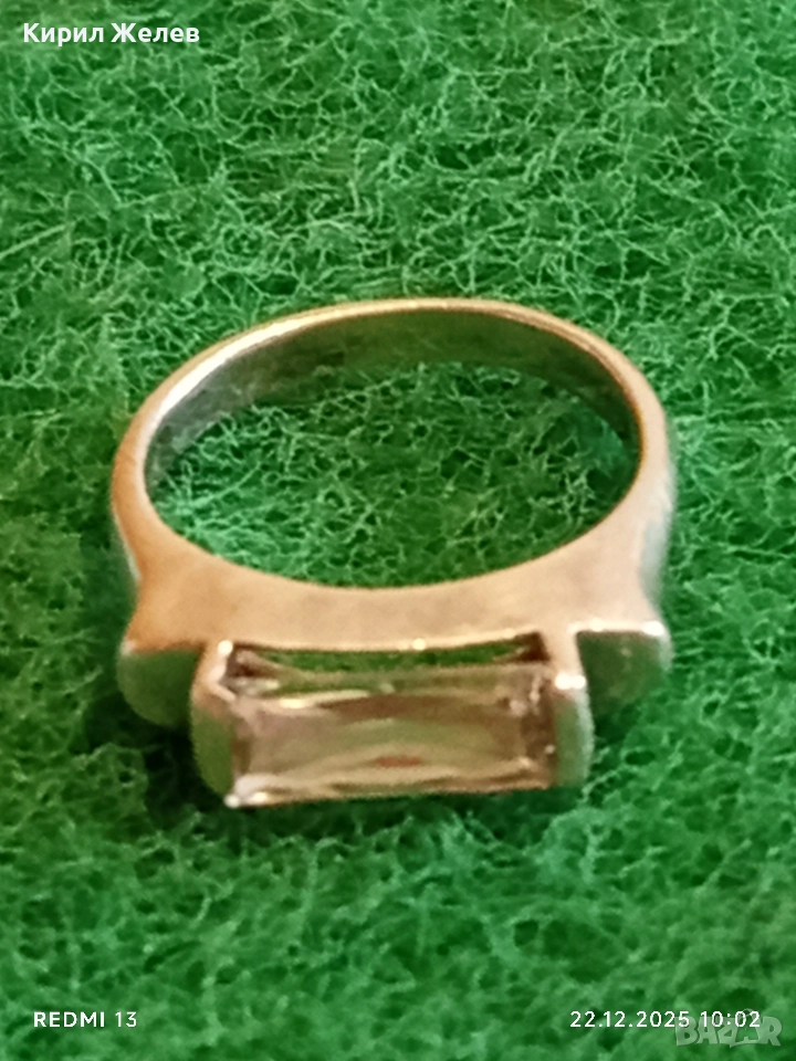 Изчистен елегантен сребърен пръстен тип Багет с кристал подходящ аксесоар за ежедневието 44320, снимка 1