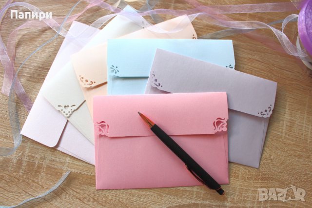 Перлени пликове за покани, писма, картички. Нежни пастелни цветове пликове, снимка 12 - Покани - 39377824