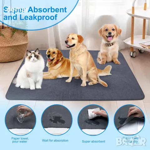 Миеща се подложка за кученца, 183x183 см, за многократна употреба, неплъзгаща се, водоустойчива,сива, снимка 4 - За кучета - 49516296