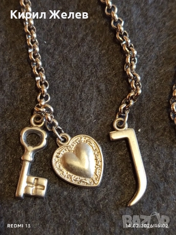 Колие с висулка във формата на сърце, ключ буква J романтино за влюбени 39746, снимка 4 - Колиета, медальони, синджири - 53475869