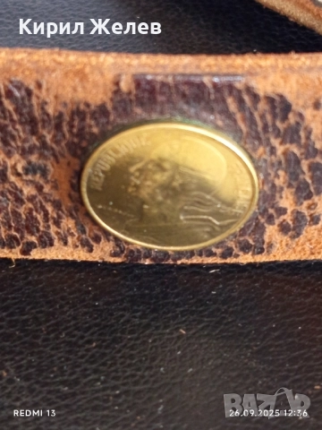 Винтидж кафяв кожен колан с капси и монети много красив 44288, снимка 3 - Колани - 51845391