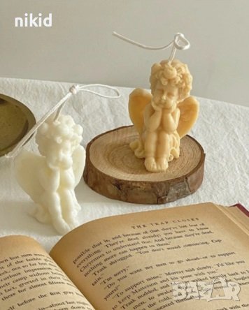 3D Голям седящ замислен ангел силиконов молд форма калъп гипс декор свещ, снимка 3 - Форми - 38044651