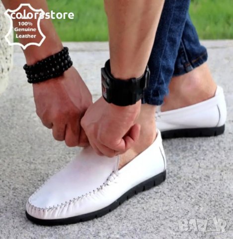 Мъжки обувки - бяла ЕСТЕСТВЕНА кожа - 056